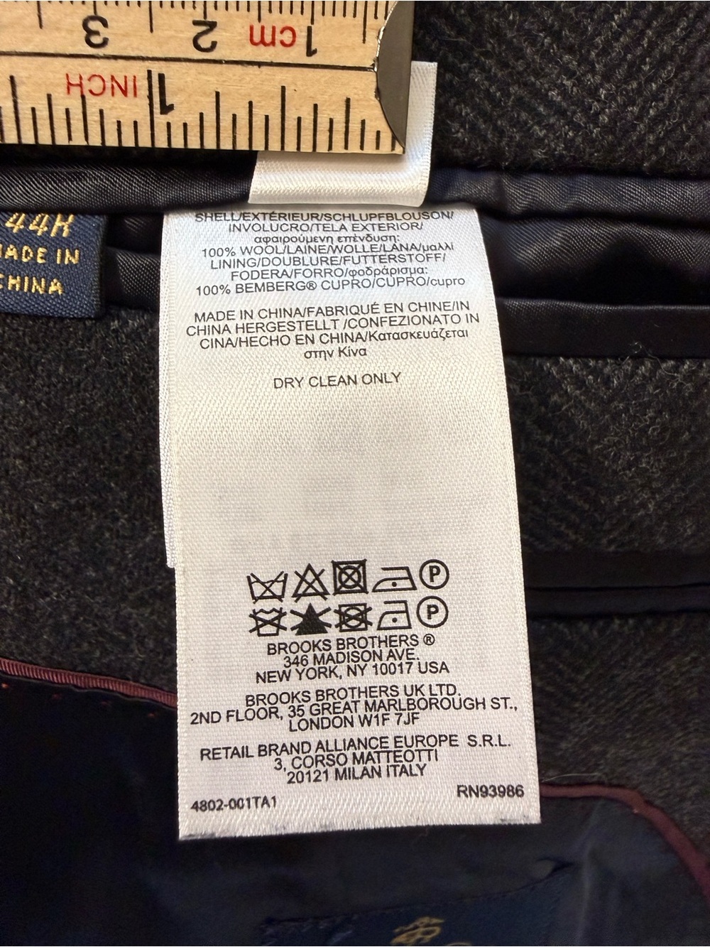 Brooks Brothers Dark Gray Wide Herringbone 100% Italian Wool Blend Overcoat- 44R - Picture 15 of 15